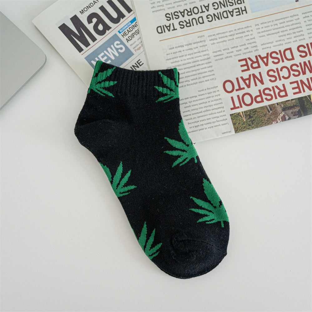 1pair Men's Leaf Pattern Ankle Sock For Spring Summer And Autumn outdoor Waering