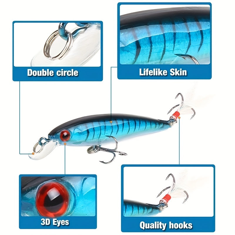 1pc Realistic 3D Bionic Minnow Fishing Lure - Lifelike Laser Eyes, Soft Feather Teaser, and Sharp Treble Hook for Aggressive Strikes - 90mm, 7g Artificial Hard Bait for Outdoor Freshwater and Saltwater Fishing Adventures