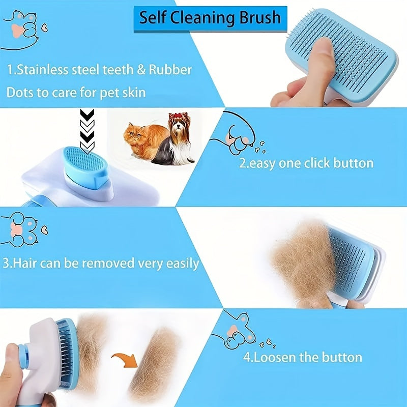 Heavy-Duty Pet Grooming Comb & Deshedding Brush – One-Click Hair Release, Dual Grip Tool for Dogs & Cats – Removes Loose Fur, Reduces Shedding, Prevents Matting, Promotes Healthy Coat – Perfect for Long-Haired Breeds
