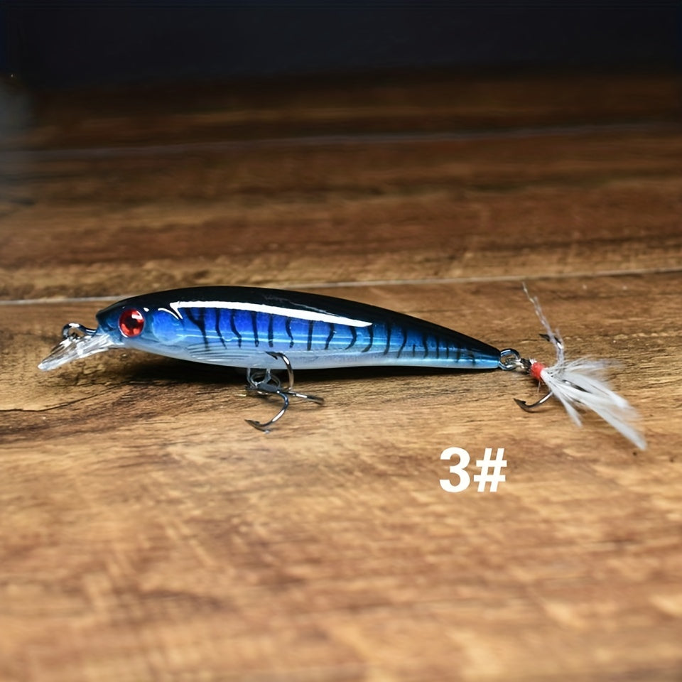 1pc Realistic 3D Bionic Minnow Fishing Lure - Lifelike Laser Eyes, Soft Feather Teaser, and Sharp Treble Hook for Aggressive Strikes - 90mm, 7g Artificial Hard Bait for Outdoor Freshwater and Saltwater Fishing Adventures