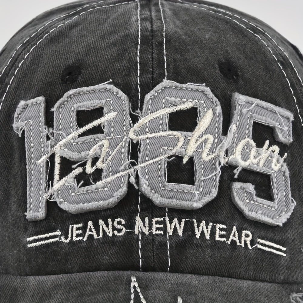 1985 Embroidery Ripped Baseball Cap Washed Distressed Patch Adjustable Dad Hat Vintage Lightweight Sports Hat