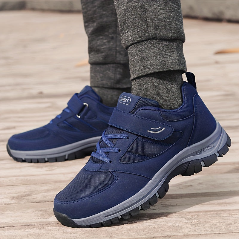 Men's Breathable Casual Shoes - Comfy, Soft Sole Sneakers with Hook and Loop Fastener for Outdoor Jogging