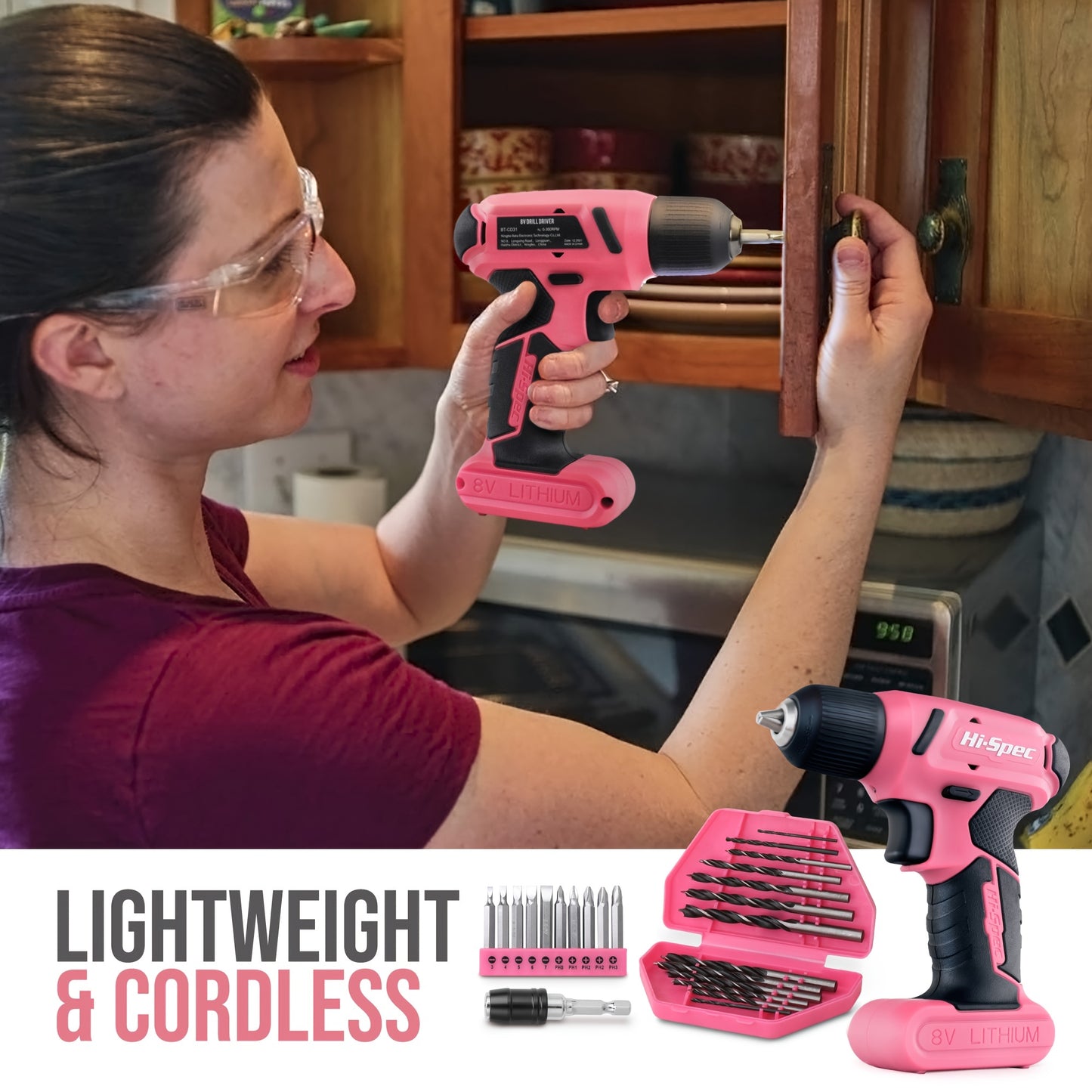 1 Set 8V Rechargeable Electric Screwdriver Set, Household Electric Drill, Pink Multifunctional Toolbox, Power Tool