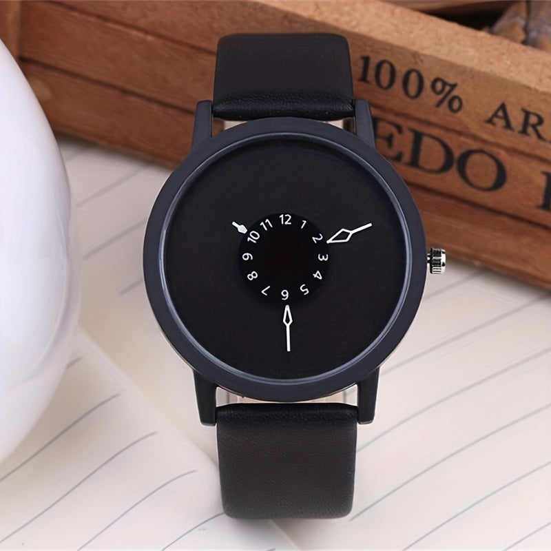 Round Dial Simple Quartz Watch for Lovers - Stainless Steel Case, PU Leather Strap, Pointer Display, Electronic Movement, Non-Waterproof, Ideal Gift Choice