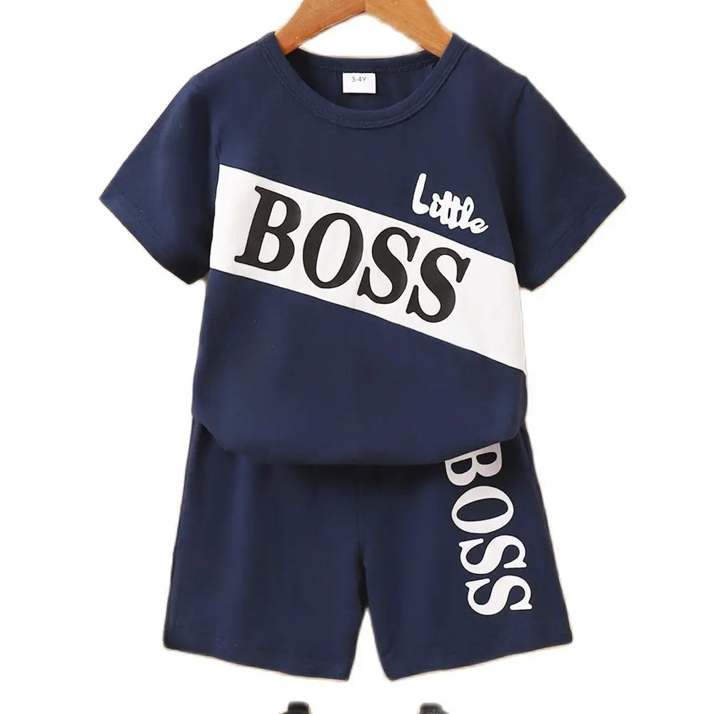 Boys’ 2-Piece Summer Outfit – Short Sleeve V-Neck T-Shirt & Solid Color Shorts | Casual Sporty Toddler Clothing Set (1–6 Years)