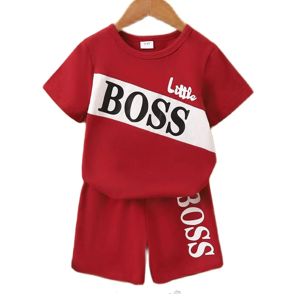 Boys’ 2-Piece Summer Outfit – Short Sleeve V-Neck T-Shirt & Solid Color Shorts | Casual Sporty Toddler Clothing Set (1–6 Years)
