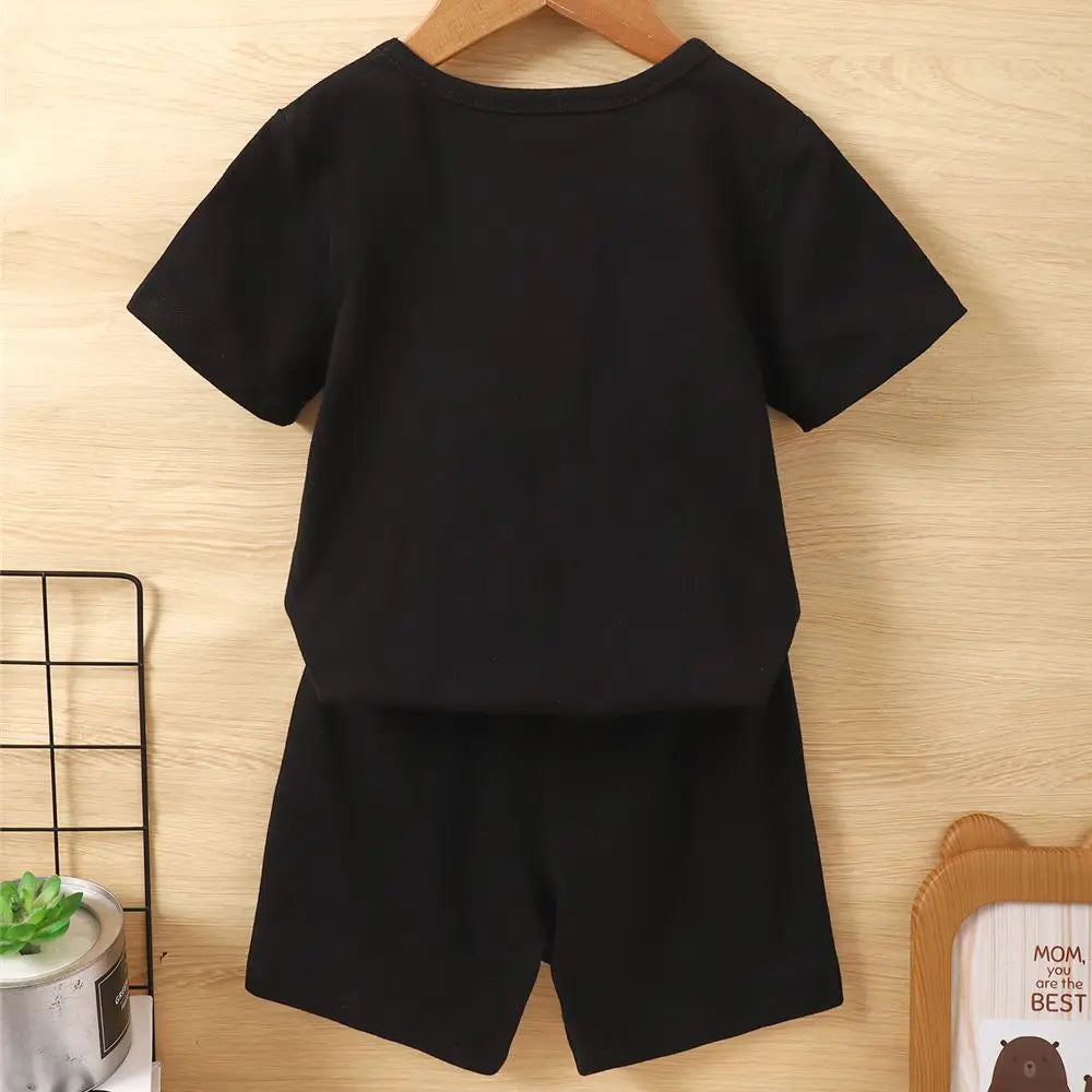 Boys’ 2-Piece Summer Outfit – Short Sleeve V-Neck T-Shirt & Solid Color Shorts | Casual Sporty Toddler Clothing Set (1–6 Years)