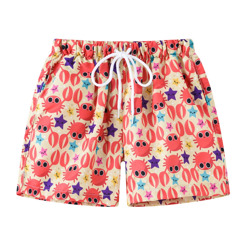 Kids Summer Cartoon Board Shorts – Boys & Girls Beach Trunks, Casual Sports Shorts, Elastic Waist, Lightweight & Breathable Cotton Blend (Ages 4–6)