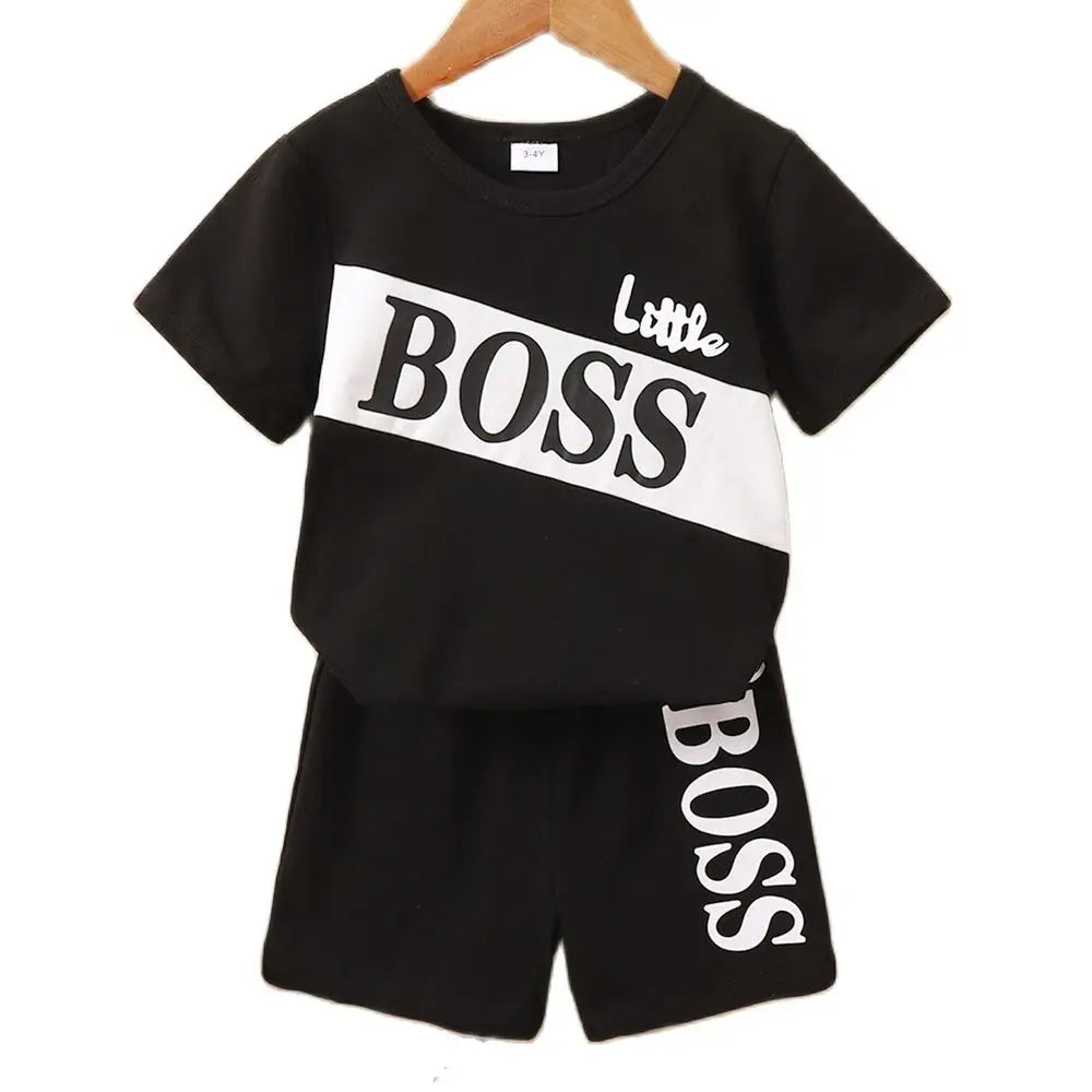 Boys’ 2-Piece Summer Outfit – Short Sleeve V-Neck T-Shirt & Solid Color Shorts | Casual Sporty Toddler Clothing Set (1–6 Years)