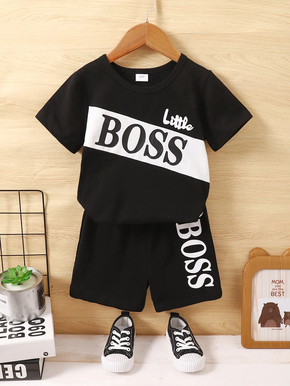 Boys’ 2-Piece Summer Outfit – Short Sleeve V-Neck T-Shirt & Solid Color Shorts | Casual Sporty Toddler Clothing Set (1–6 Years)