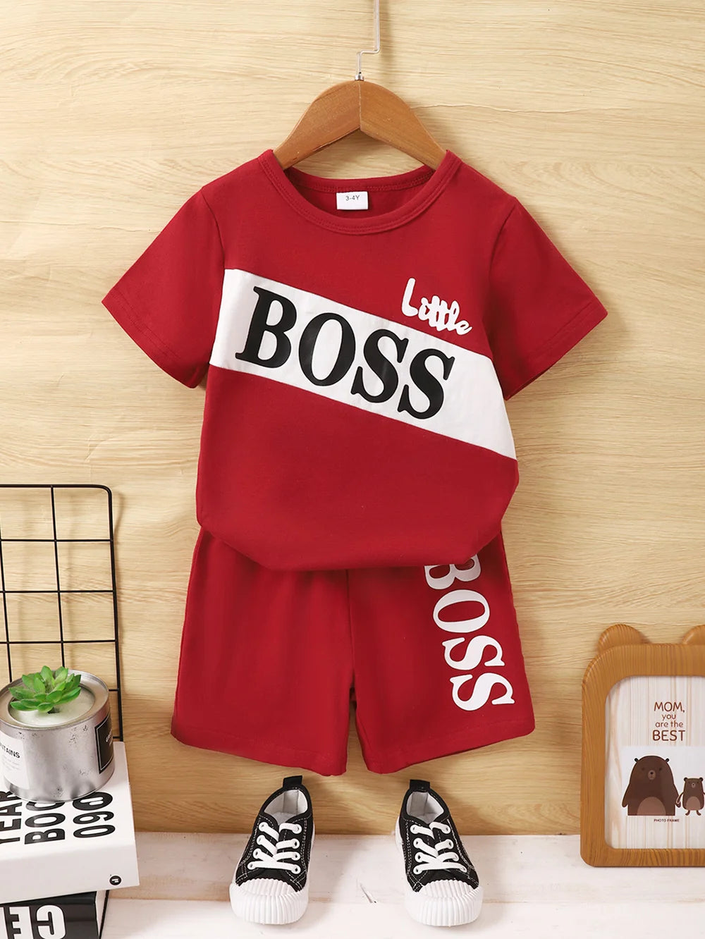 Boys’ 2-Piece Summer Outfit – Short Sleeve V-Neck T-Shirt & Solid Color Shorts | Casual Sporty Toddler Clothing Set (1–6 Years)