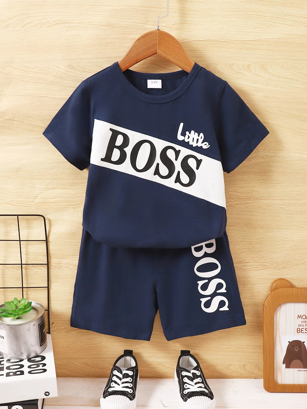 Boys’ 2-Piece Summer Outfit – Short Sleeve V-Neck T-Shirt & Solid Color Shorts | Casual Sporty Toddler Clothing Set (1–6 Years)