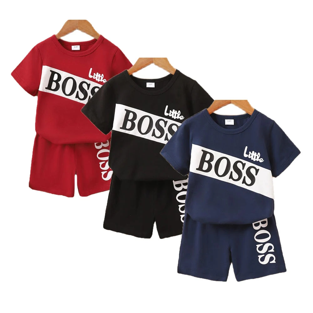 Boys’ 2-Piece Summer Outfit – Short Sleeve V-Neck T-Shirt & Solid Color Shorts | Casual Sporty Toddler Clothing Set (1–6 Years)