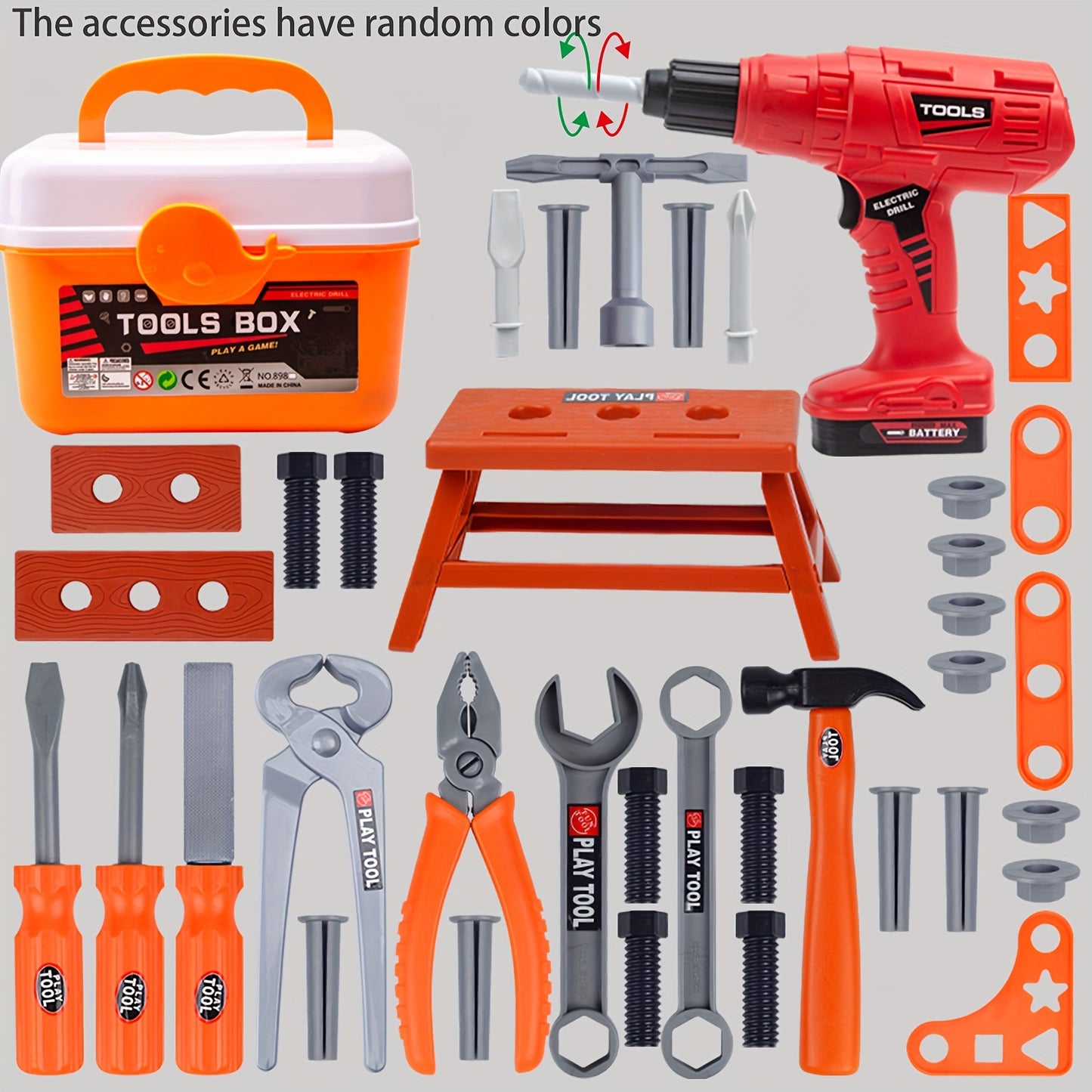 I-Children's Electric Drill Tool Box Isethi Yabafana, Ukulungisa Ukulingisa Isaha Kagesi, Isikulufu Sokulungisa Izingane, I-Play House