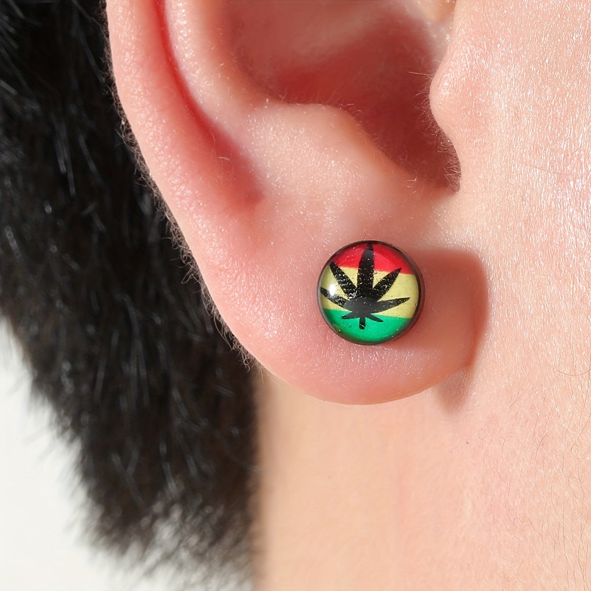 1 Pair Funky Maple Leaf Stainless Steel Stud Earrings - Colorful Design, Non-Magnetic, Hypoallergenic Posts for Casual Attire