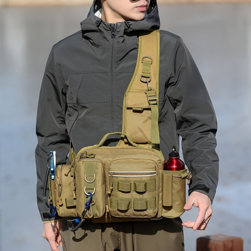 1pc Premium Waterproof Nylon Fishing Backpack - Multi-Functional Chest Bag with Adjustable Strap, Padded Shoulder Pads, and Multiple Compartments - Ideal for Fishing, Hiking, Camping, and Outdoor Adventures
