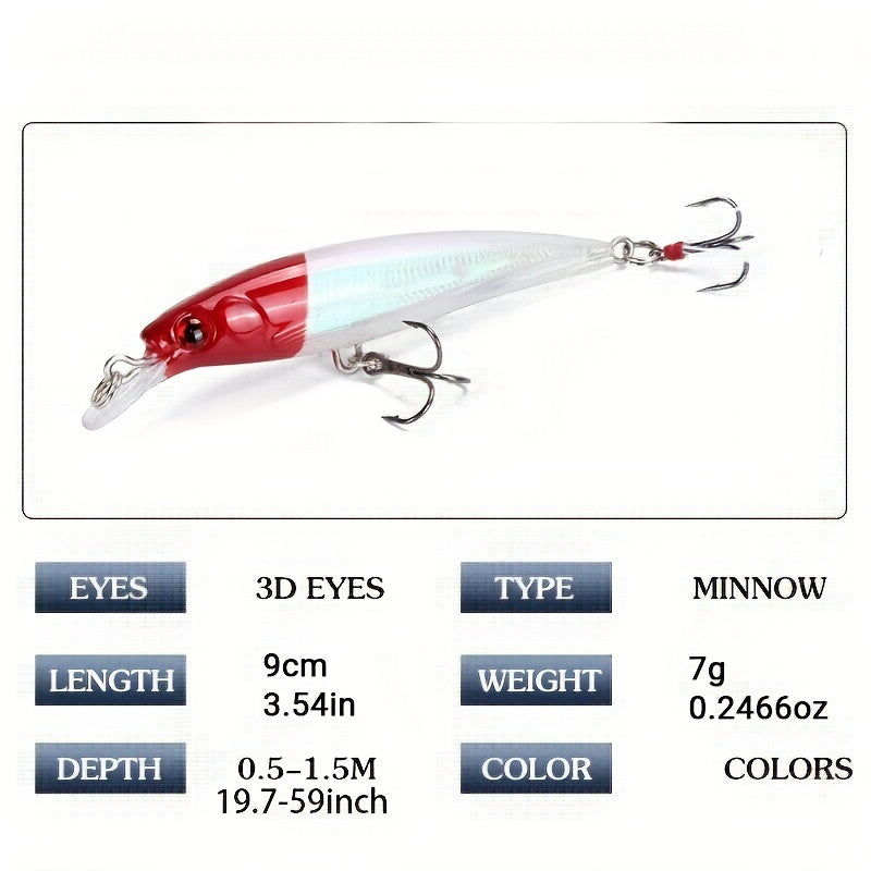 1pc Realistic 3D Bionic Minnow Fishing Lure - Lifelike Laser Eyes, Soft Feather Teaser, and Sharp Treble Hook for Aggressive Strikes - 90mm, 7g Artificial Hard Bait for Outdoor Freshwater and Saltwater Fishing Adventures