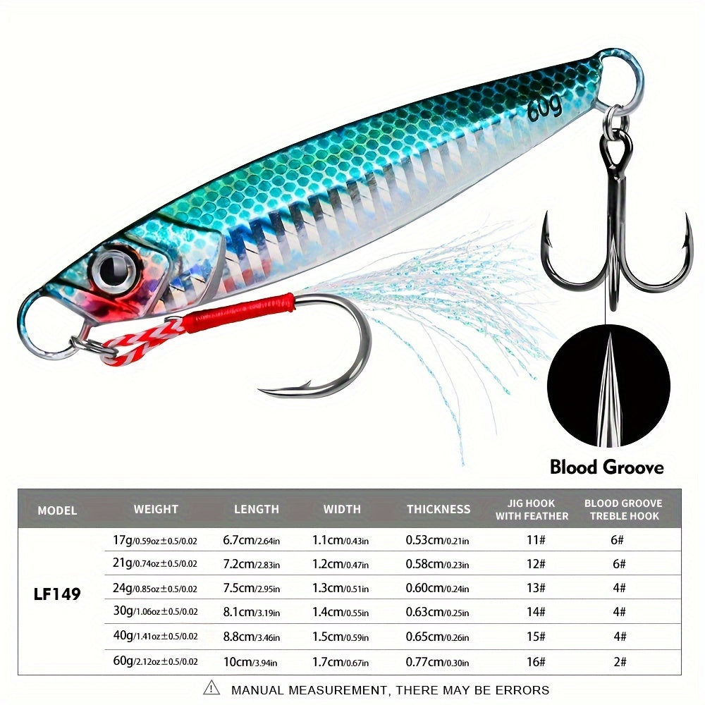 17g-60g PROBEROS Premium Metal Jig Fishing Lure - Versatile Sizes for Bass, Trout & More with Long Casting Distance
