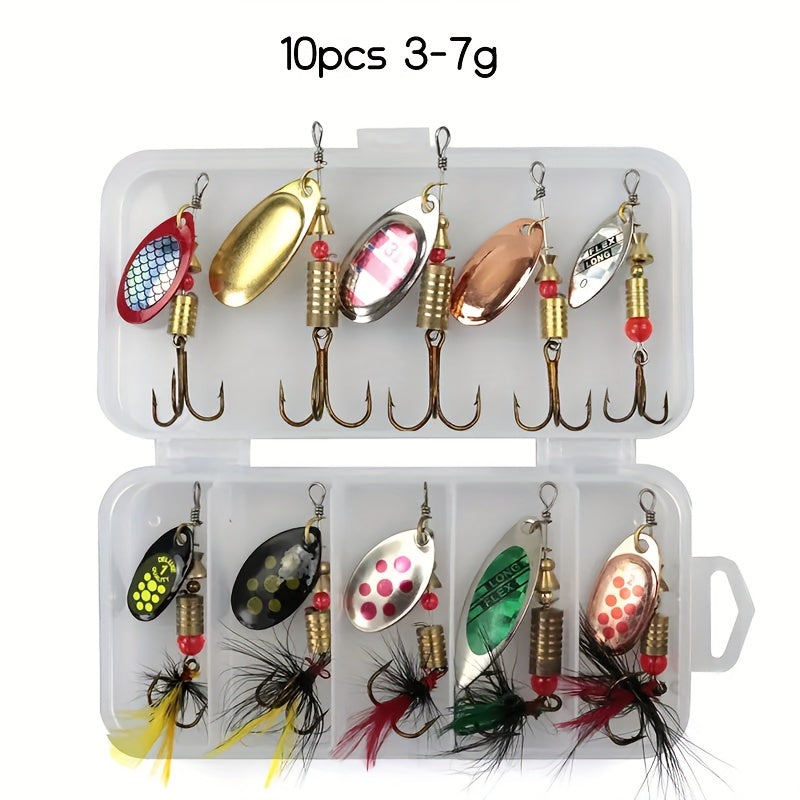 10pcs Metal Spoon Spinning Lure, Spoon Bait With Treble Hook For Pike, Fishing Tackle