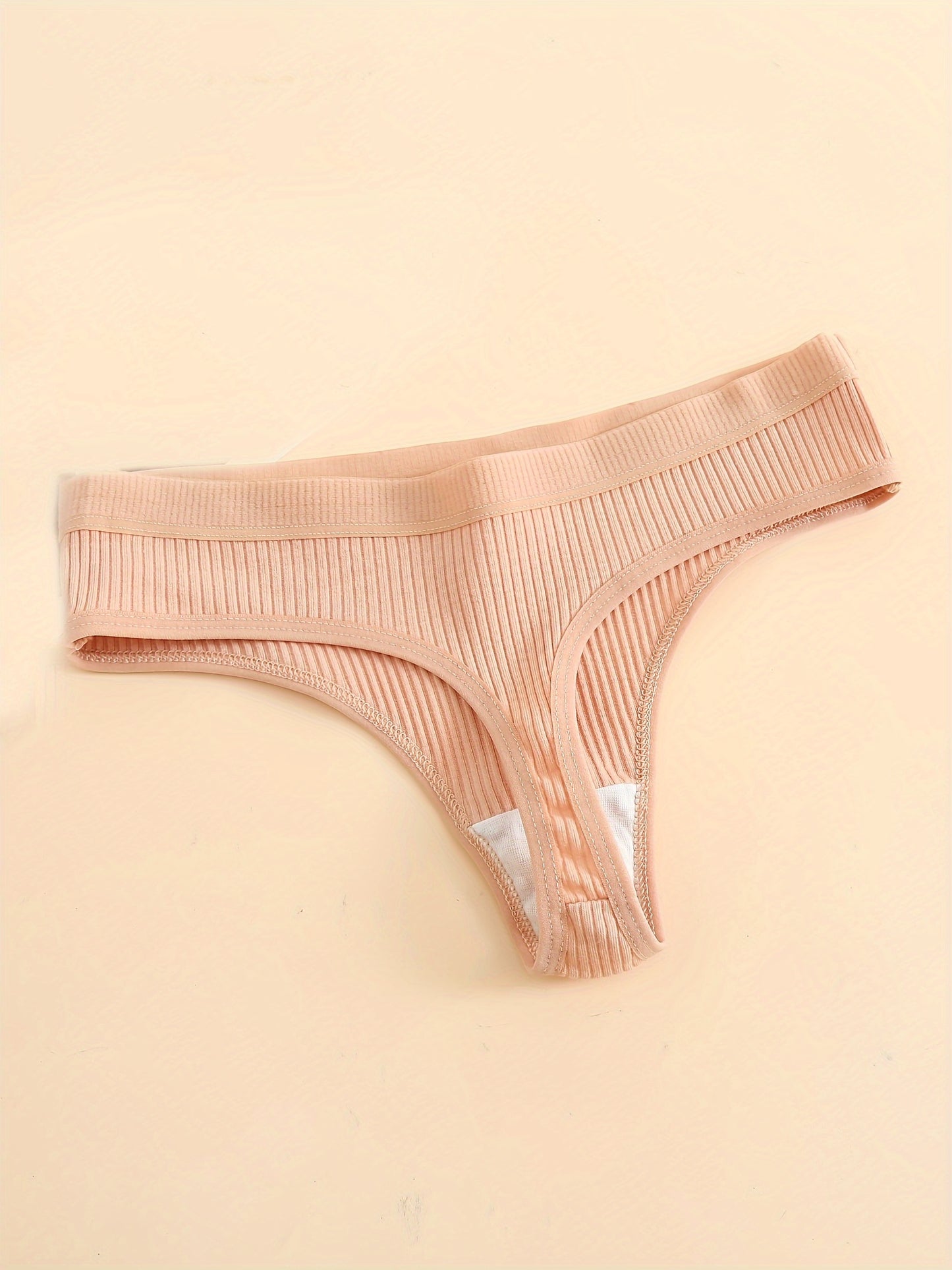 6pcs Seamless Ribbed Sports Thong Panties - Ultra Breathable, Comfortable, Soft Cotton Intimates for Women - Everyday Lingerie & Underwear Essentials for Active Ladies