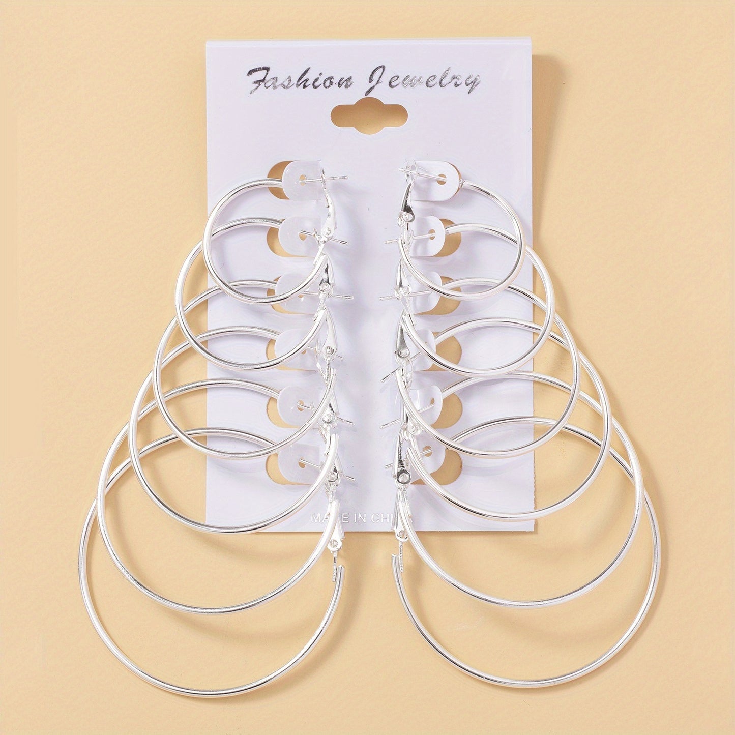 6 Pairs Big Circle Exaggerated Hoop Earrings - Elegant Minimalist Stainless Steel Silver Plated Statement Jewelry with Comfortable Wear - Ideal Female Gift for Any Occasion