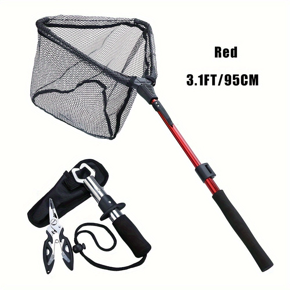 Complete Fishing Tool Set - Nets with Telescopic Folding Landing Net, EVA Handle, Durable Nylon Net Bag, Stainless Steel Fish Controller, and Fishing Pliers for Efficient Catching and Releasing