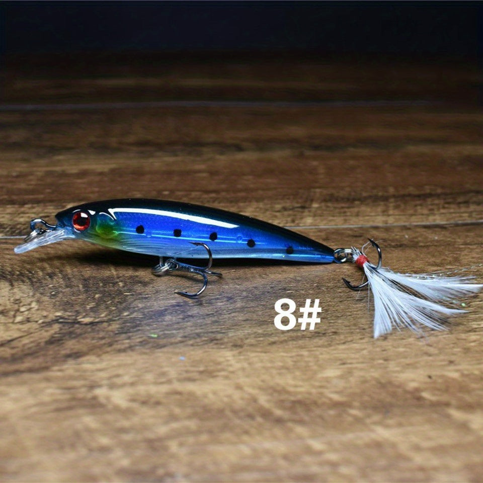 1pc Realistic 3D Bionic Minnow Fishing Lure - Lifelike Laser Eyes, Soft Feather Teaser, and Sharp Treble Hook for Aggressive Strikes - 90mm, 7g Artificial Hard Bait for Outdoor Freshwater and Saltwater Fishing Adventures