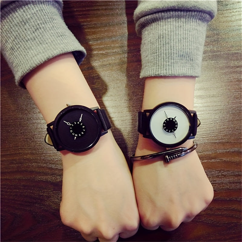 Round Dial Simple Quartz Watch for Lovers - Stainless Steel Case, PU Leather Strap, Pointer Display, Electronic Movement, Non-Waterproof, Ideal Gift Choice