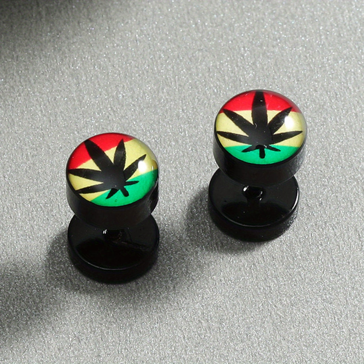 1 Pair Funky Maple Leaf Stainless Steel Stud Earrings - Colorful Design, Non-Magnetic, Hypoallergenic Posts for Casual Attire