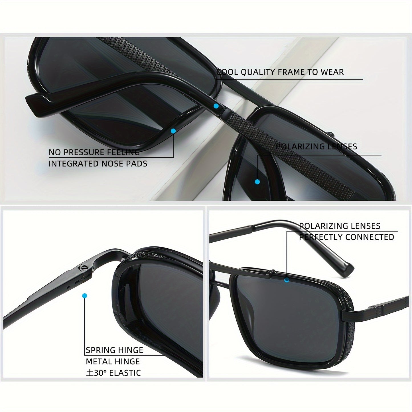 Renekton Men'S Polarized Fashion Glasses - Classic Business Style, Square Frame With Punk Accents For Outdoor Fishing & Driving