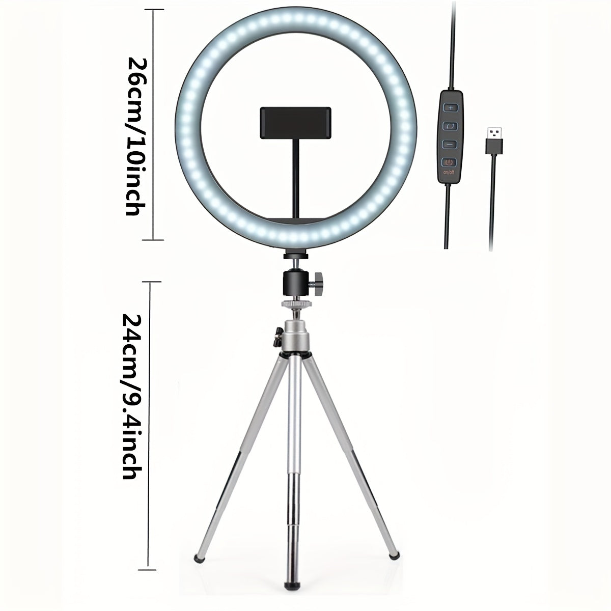 1pc 25.4cm Ring Fill Light With Adjustable Tripod Stand & Phone Holder, LED Selfie Circle Light For Tiktok YouTube Zoom Photography Makeup Live Stream