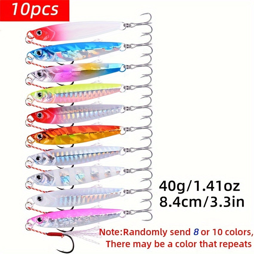 10pcs Premium Metal Casting Jig Lure - Realistic Slow-Shaking Action, Perfect For Saltwater Fishing - Available In 21g, 28g, And 40g Sizes