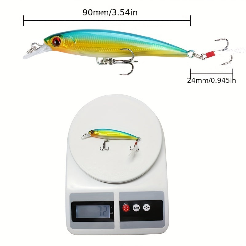 10pcs Premium 3D Bionic Fishing Lures with Laser Eyes - Artificial Hard Baits for Catching More Fish - Feather Hook, 9cm/7.2g, Lifelike Swimming Action, Durable and Long-Lasting