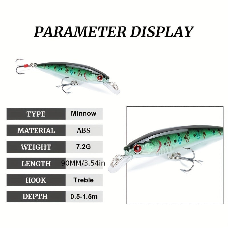 10pcs Premium 3D Bionic Fishing Lures with Laser Eyes - Artificial Hard Baits for Catching More Fish - Feather Hook, 9cm/7.2g, Lifelike Swimming Action, Durable and Long-Lasting