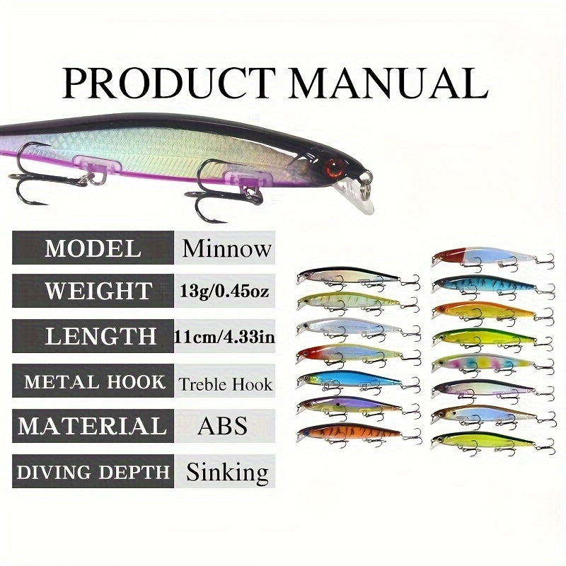 1pc 11cm/13g I-Swimbait Yokwenziwa Kokudoba, I-Minnow Bait Ecwilayo, I-Plastic Lure Enamahhuku Amathathu Ama-Treble E-Bass Pike Carp, I-Fishing Tackle