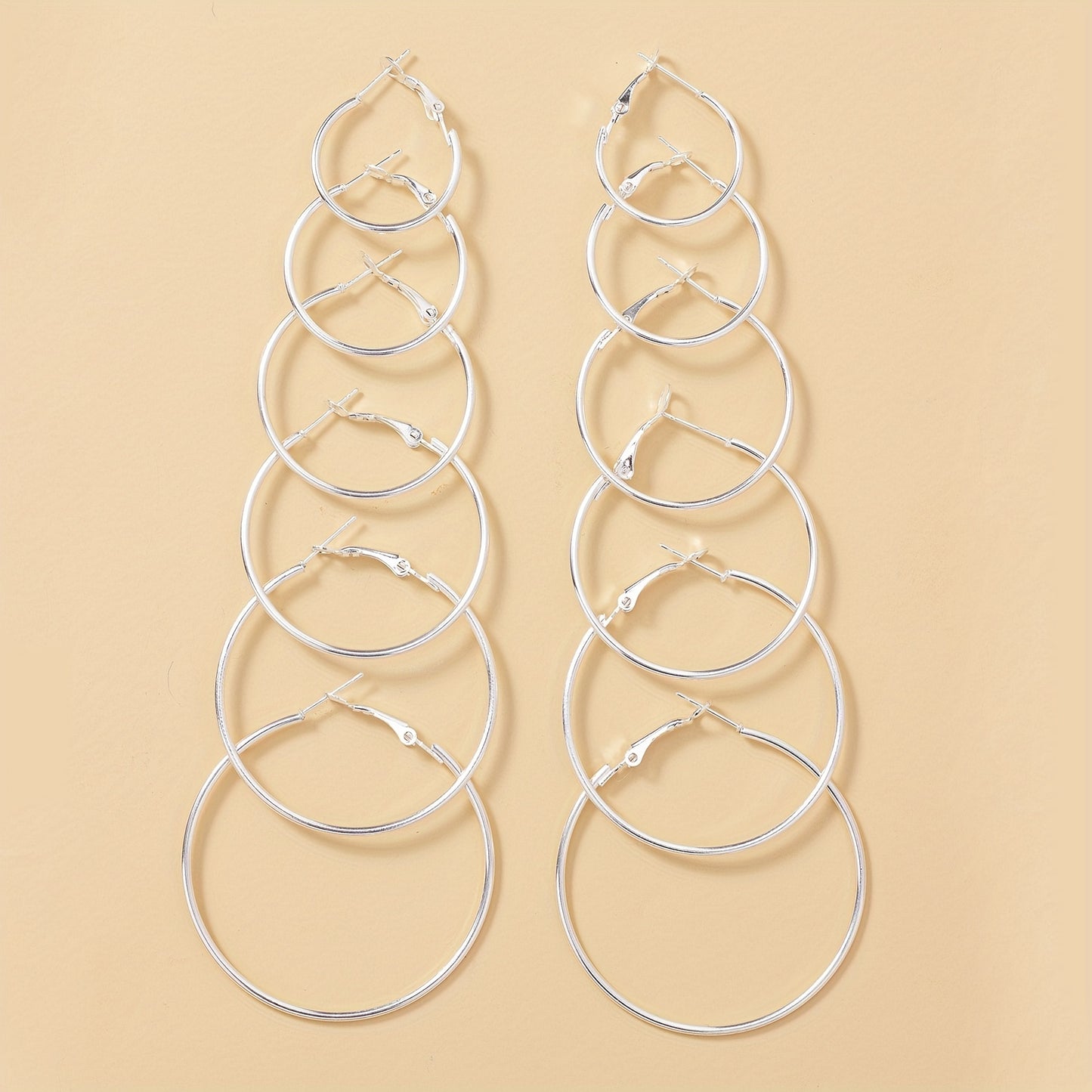 6 Pairs Big Circle Exaggerated Hoop Earrings - Elegant Minimalist Stainless Steel Silver Plated Statement Jewelry with Comfortable Wear - Ideal Female Gift for Any Occasion