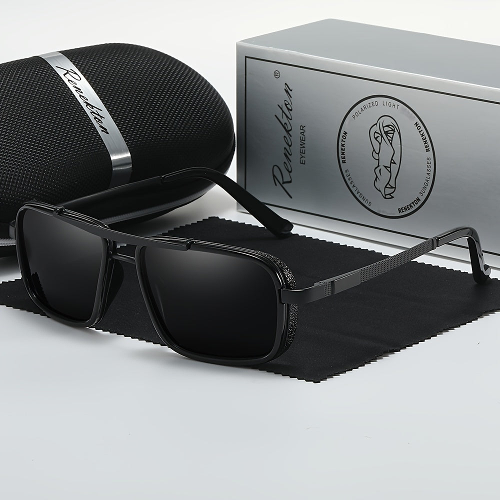 Renekton Men'S Polarized Fashion Glasses - Classic Business Style, Square Frame With Punk Accents For Outdoor Fishing & Driving