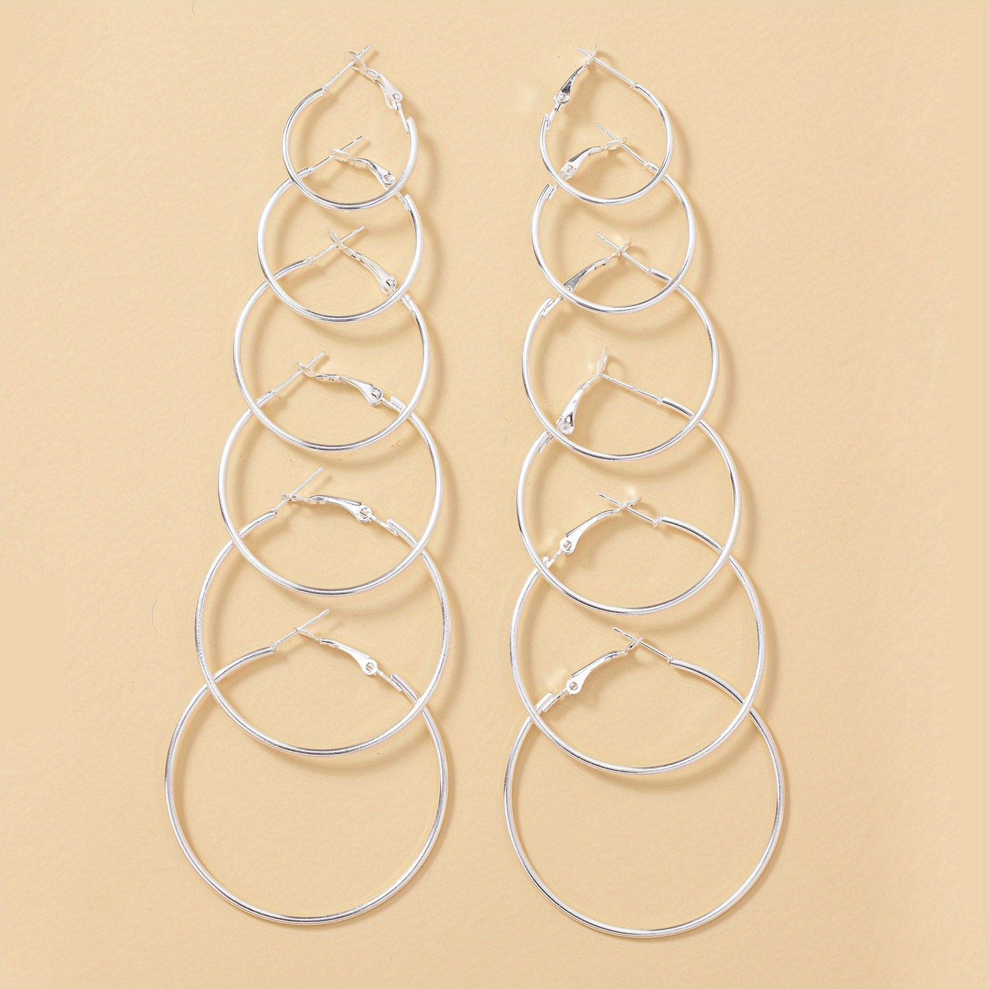 6 Pairs Big Circle Exaggerated Hoop Earrings - Elegant Minimalist Stainless Steel Silver Plated Statement Jewelry with Comfortable Wear - Ideal Female Gift for Any Occasion