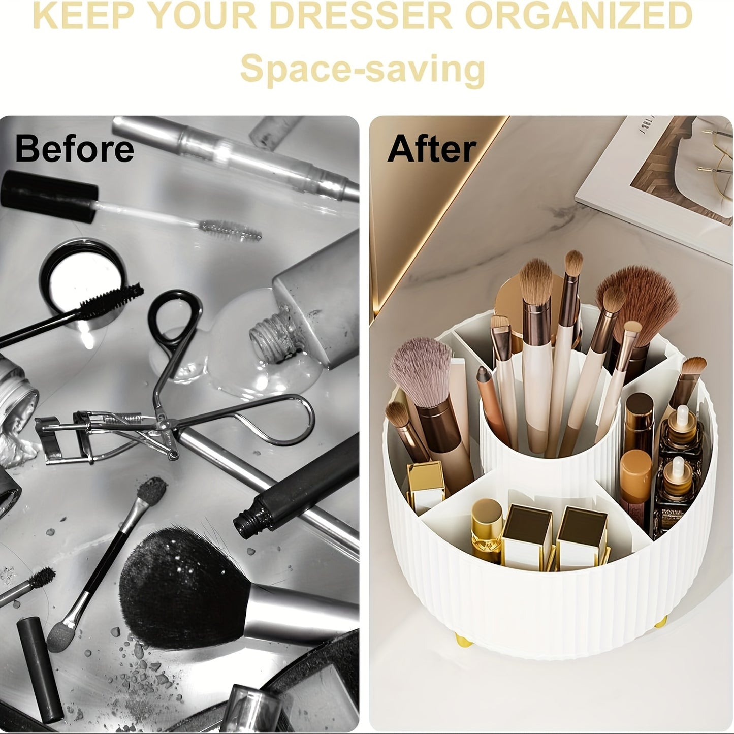 360° Rotating Makeup Organizer – High-Gloss ABS Plastic, Space-Saving Vanity Storage with Minimalist Design