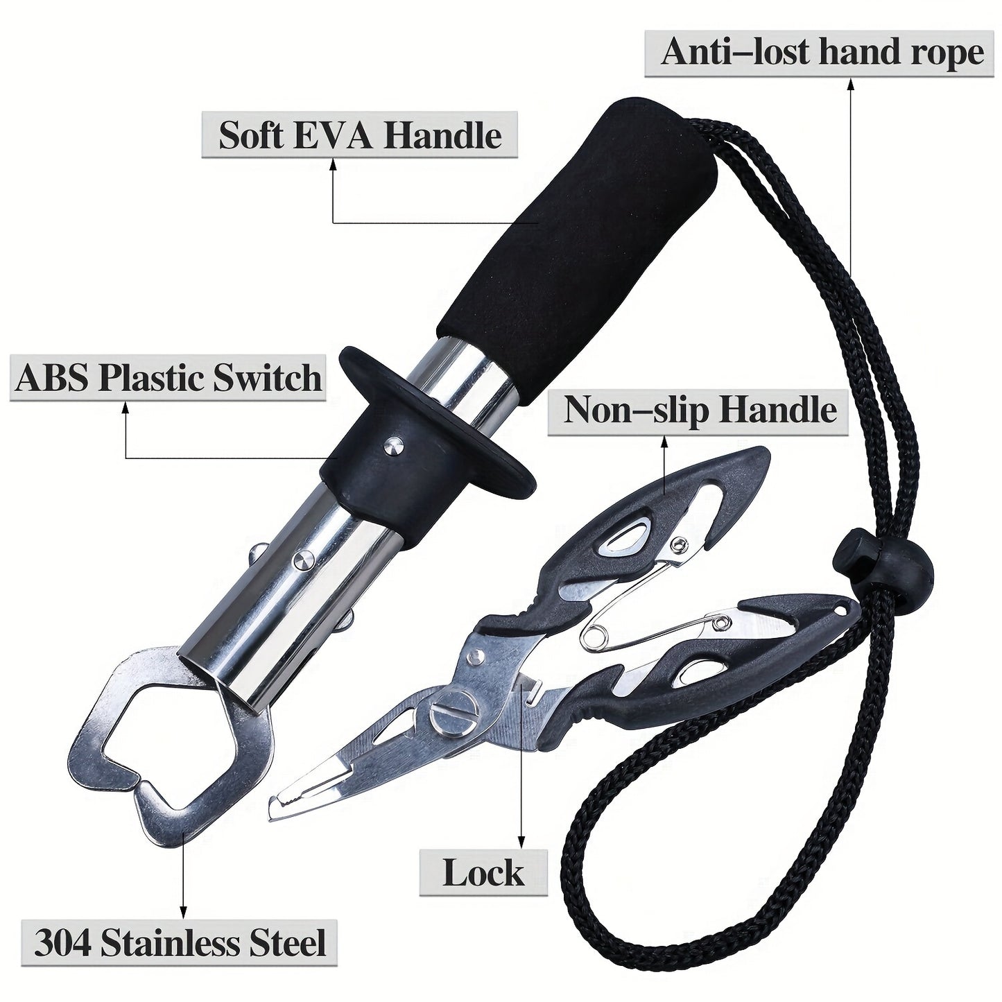 Complete Fishing Tool Set - Nets with Telescopic Folding Landing Net, EVA Handle, Durable Nylon Net Bag, Stainless Steel Fish Controller, and Fishing Pliers for Efficient Catching and Releasing