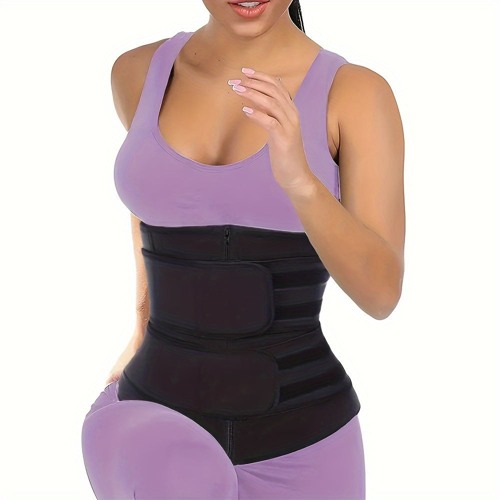 1pc Double Belt Zipper Waist Trainer with Hook & Loop Fastener Compression Cincher, Women's Underwear & Shapewear