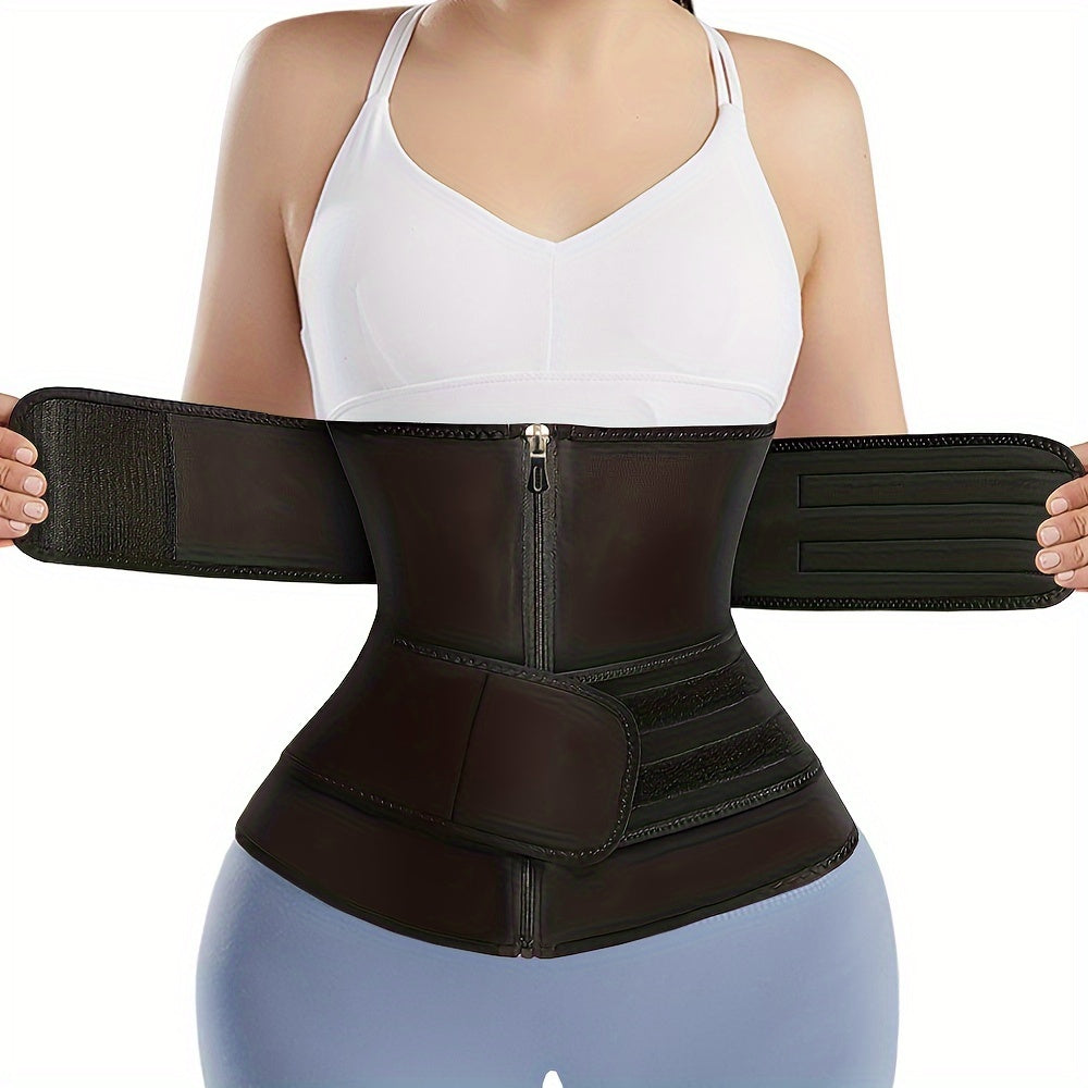 1pc Double Belt Zipper Waist Trainer with Hook & Loop Fastener Compression Cincher, Women's Underwear & Shapewear