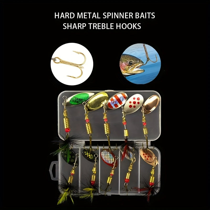 10pcs Metal Spoon Spinning Lure, Spoon Bait With Treble Hook For Pike, Fishing Tackle