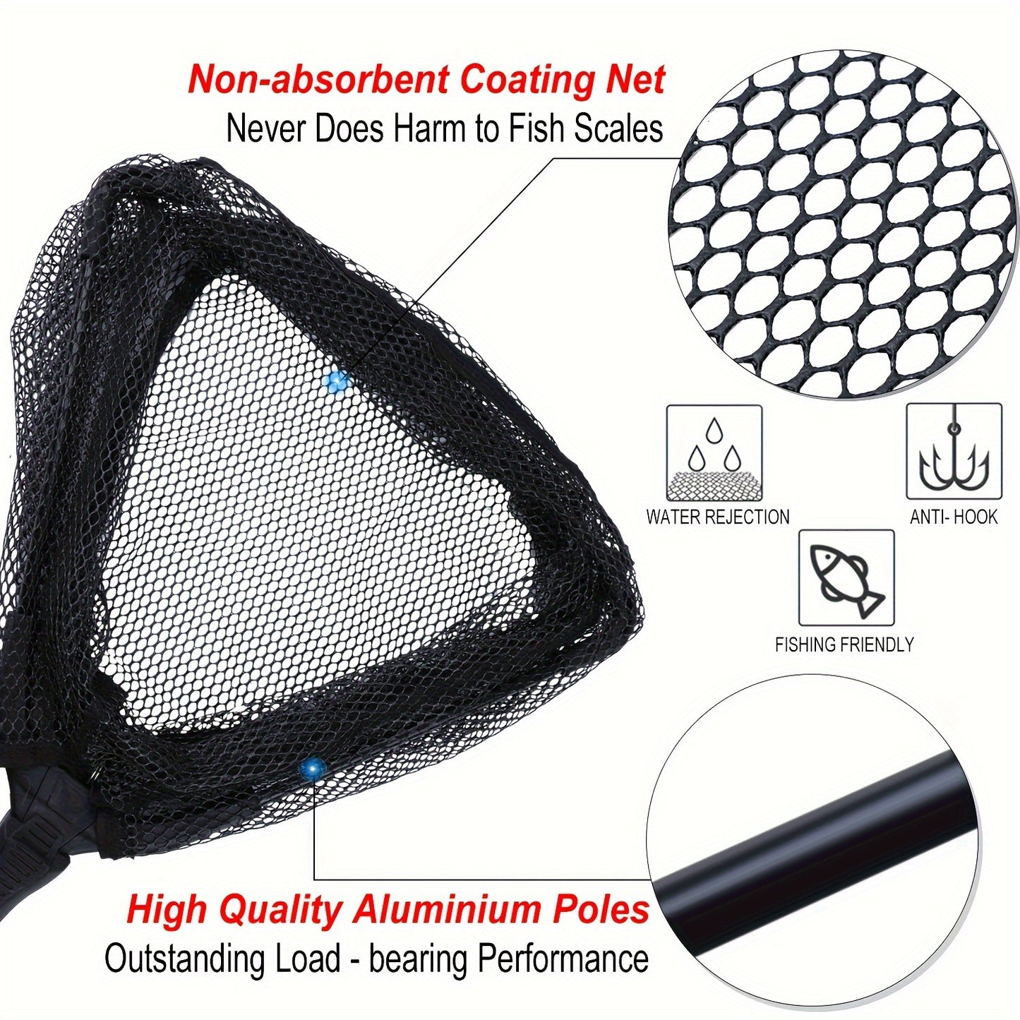 Complete Fishing Tool Set - Nets with Telescopic Folding Landing Net, EVA Handle, Durable Nylon Net Bag, Stainless Steel Fish Controller, and Fishing Pliers for Efficient Catching and Releasing