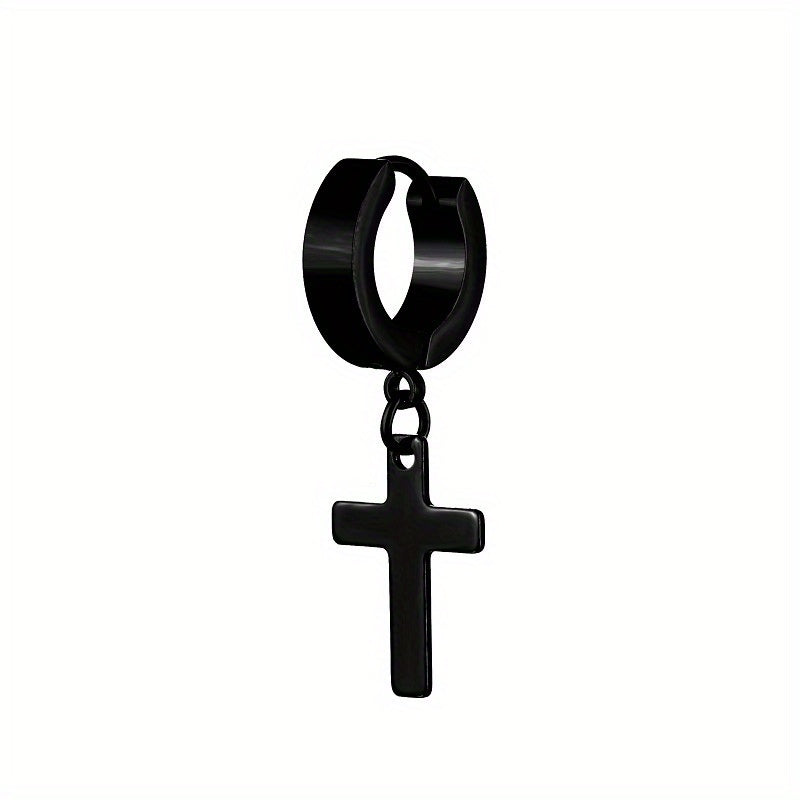 2pairs Simple Cross Ear Buckle Earrings, Men's Stainless Steel Ear Clip Earrings
