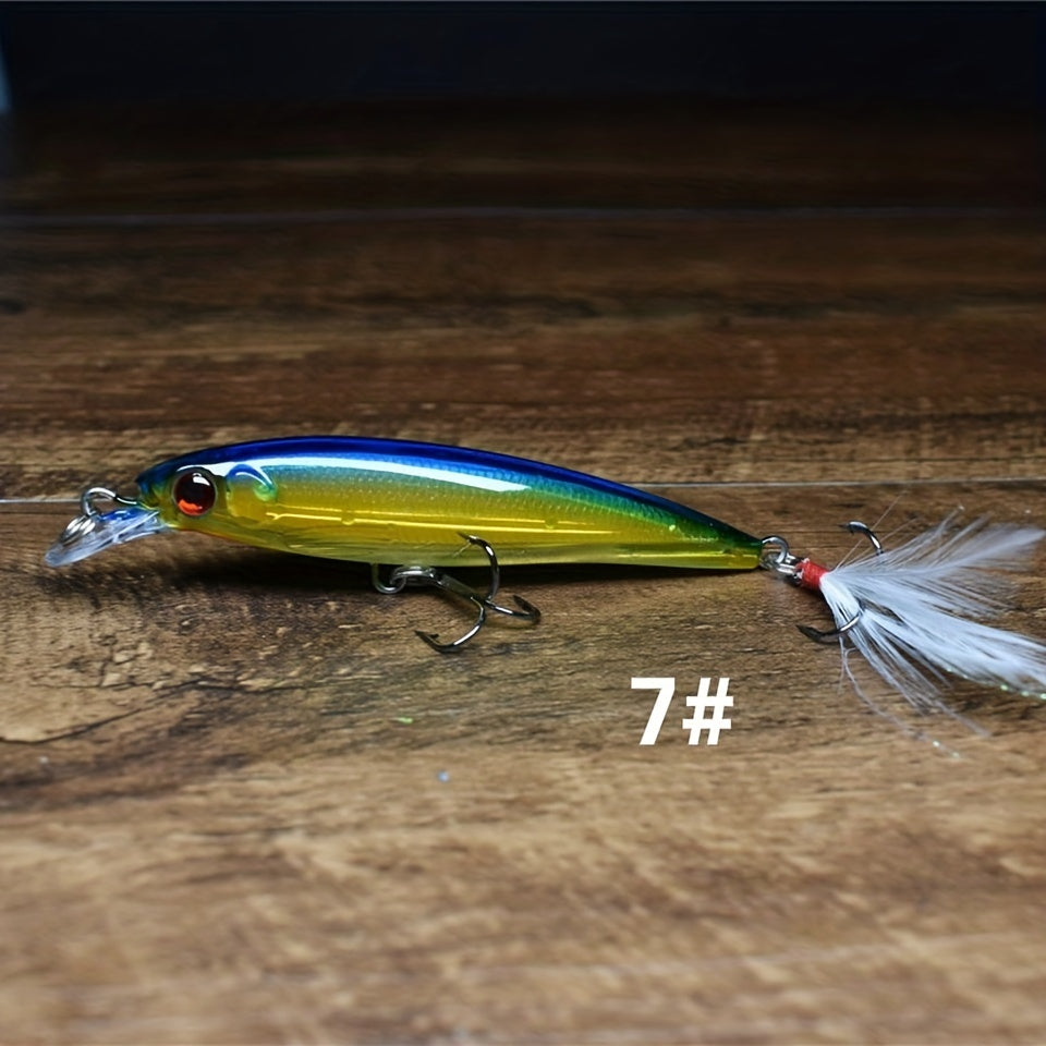 1pc Realistic 3D Bionic Minnow Fishing Lure - Lifelike Laser Eyes, Soft Feather Teaser, and Sharp Treble Hook for Aggressive Strikes - 90mm, 7g Artificial Hard Bait for Outdoor Freshwater and Saltwater Fishing Adventures