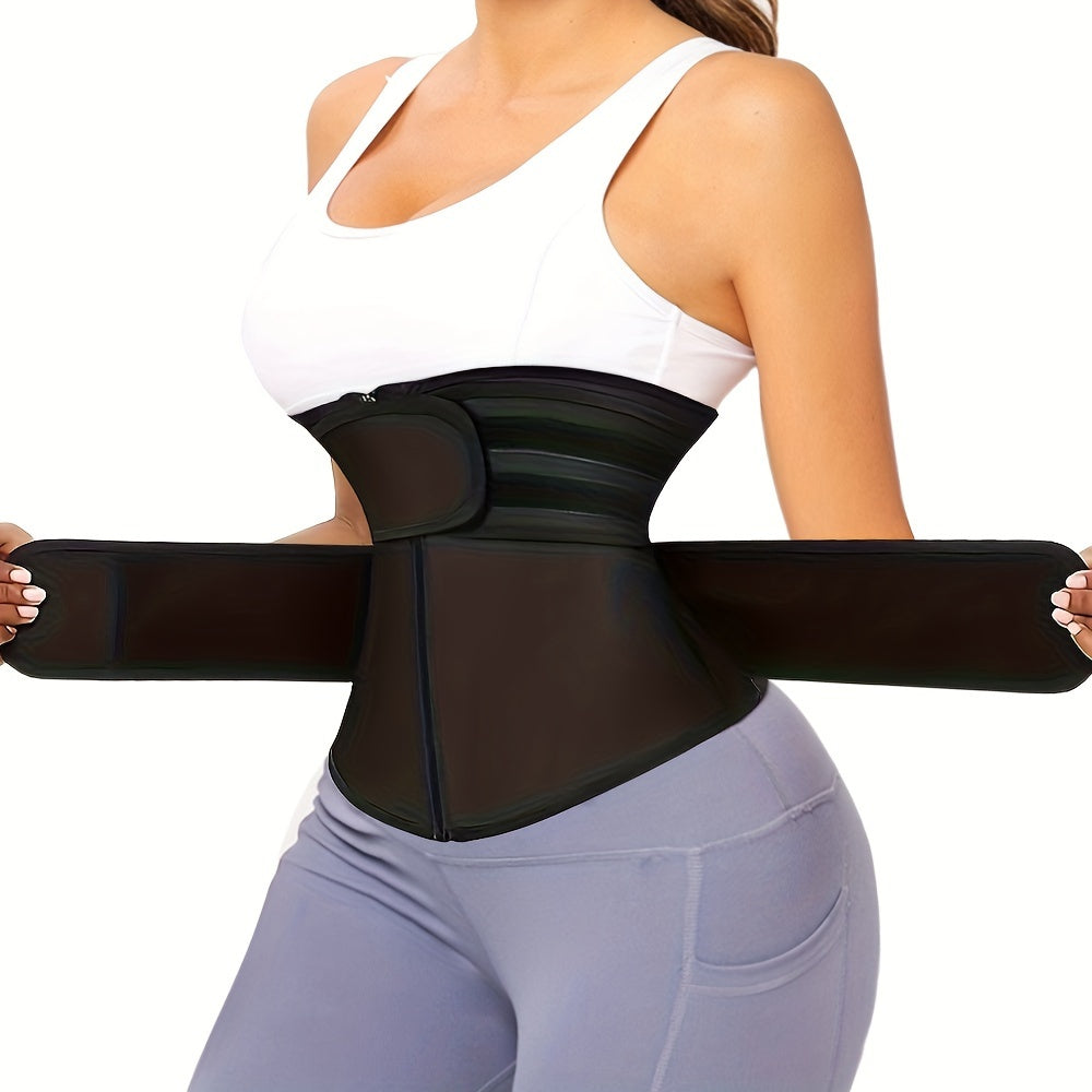 1pc Double Belt Zipper Waist Trainer with Hook & Loop Fastener Compression Cincher, Women's Underwear & Shapewear