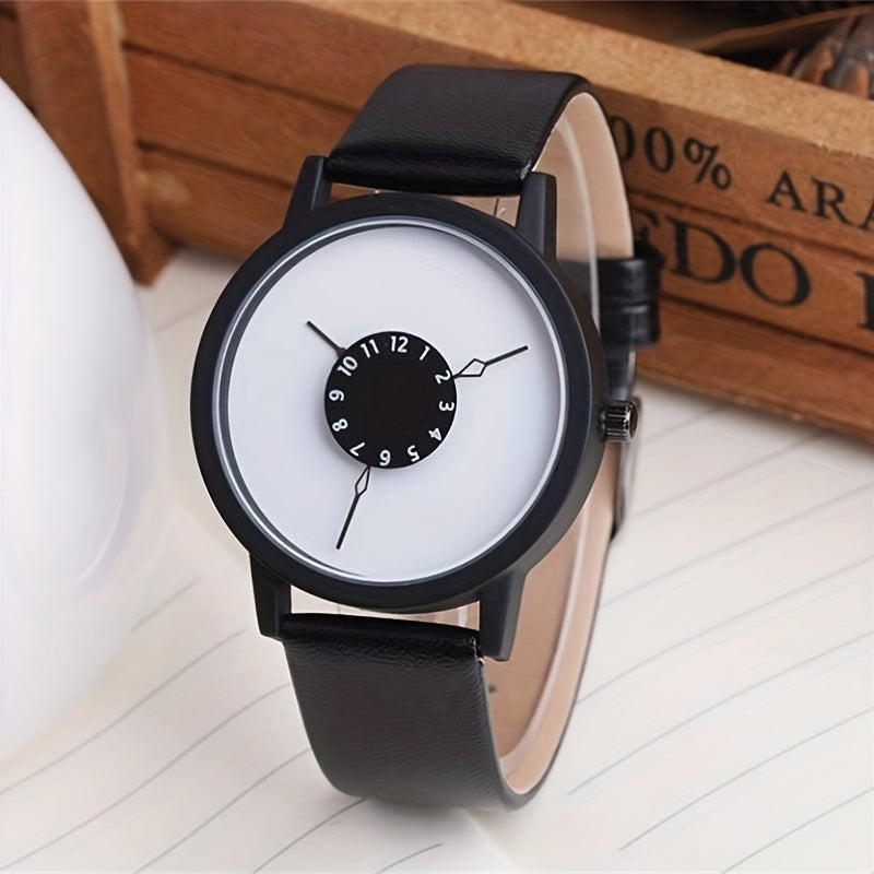 Round Dial Simple Quartz Watch for Lovers - Stainless Steel Case, PU Leather Strap, Pointer Display, Electronic Movement, Non-Waterproof, Ideal Gift Choice