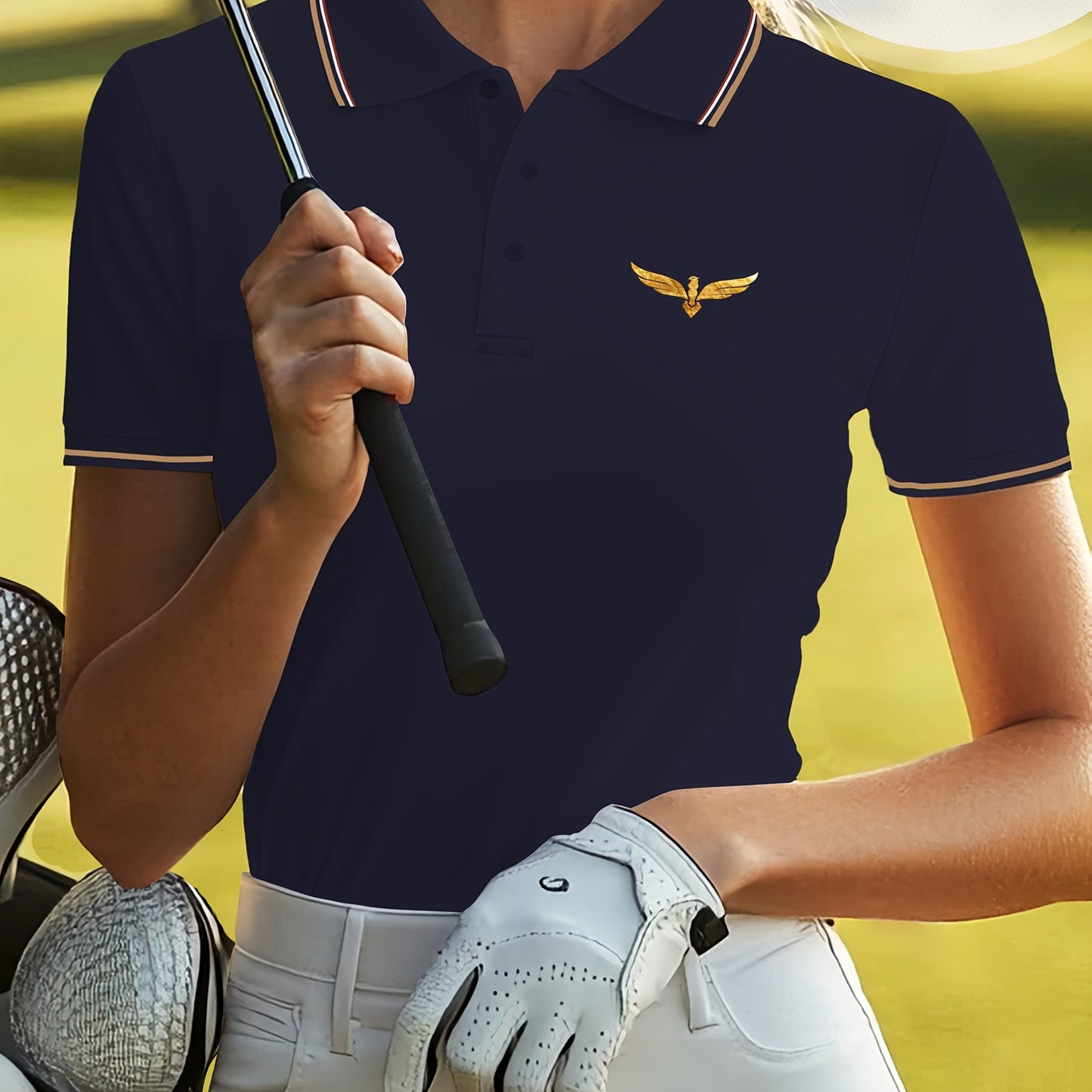 Women'S Black Polo Shirt with Logo - Casual Short Sleeve Golf Top, Summer Style, No Belt, Conventional Fit, Golf Apparel | Casual Golf Top | Stretchable Fabric