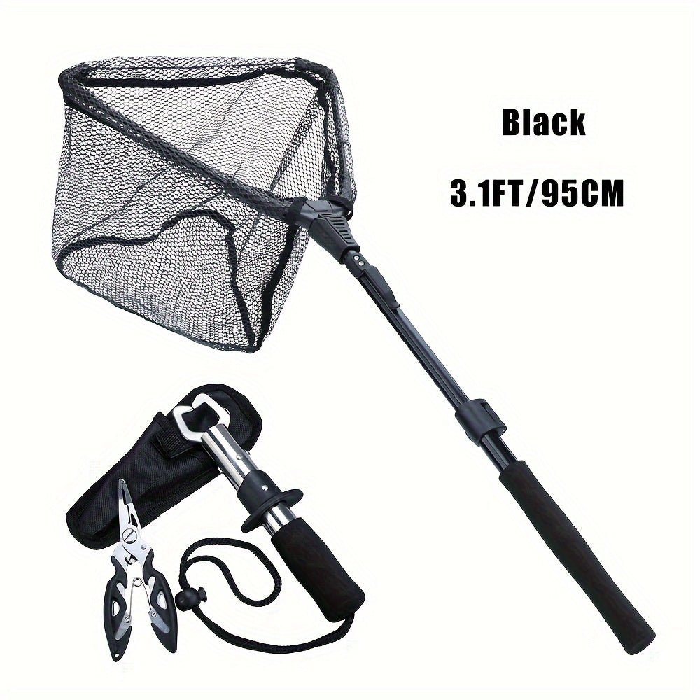 Complete Fishing Tool Set - Nets with Telescopic Folding Landing Net, EVA Handle, Durable Nylon Net Bag, Stainless Steel Fish Controller, and Fishing Pliers for Efficient Catching and Releasing